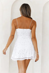 Rose Pink Extra Diamonds Mesh Mini Dress White