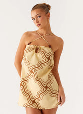 Naomi Criss Cross Mini Dress - Tidal Wave Print