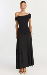 Ophelia Maxi Dress - Off Shoulder Ruched Fit And Flare Dress in Black