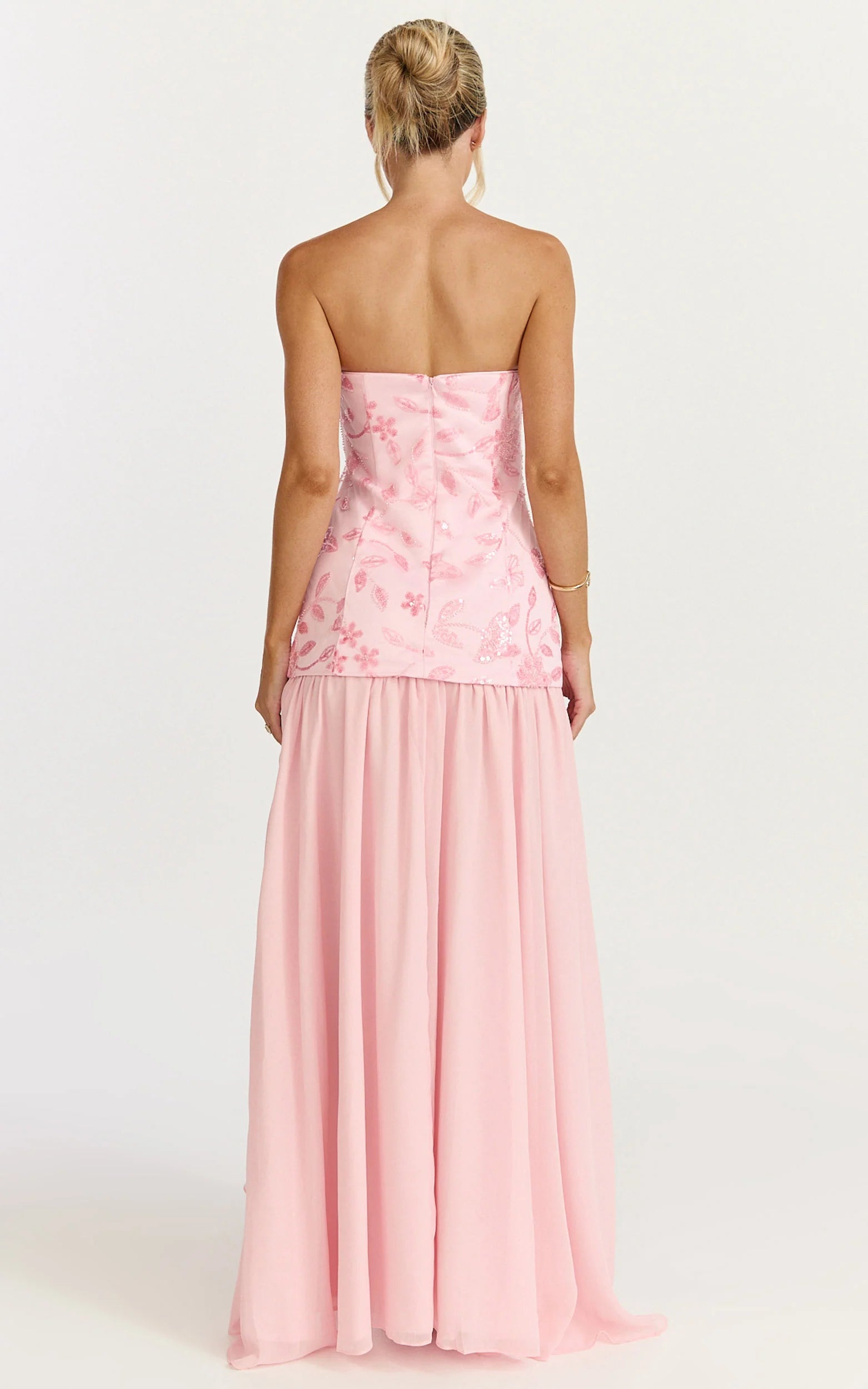 Electra Maxi Dress - Strapless Sequin Embellished  Dress in Soft Pink