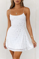 Rose Pink Extra Diamonds Mesh Mini Dress White