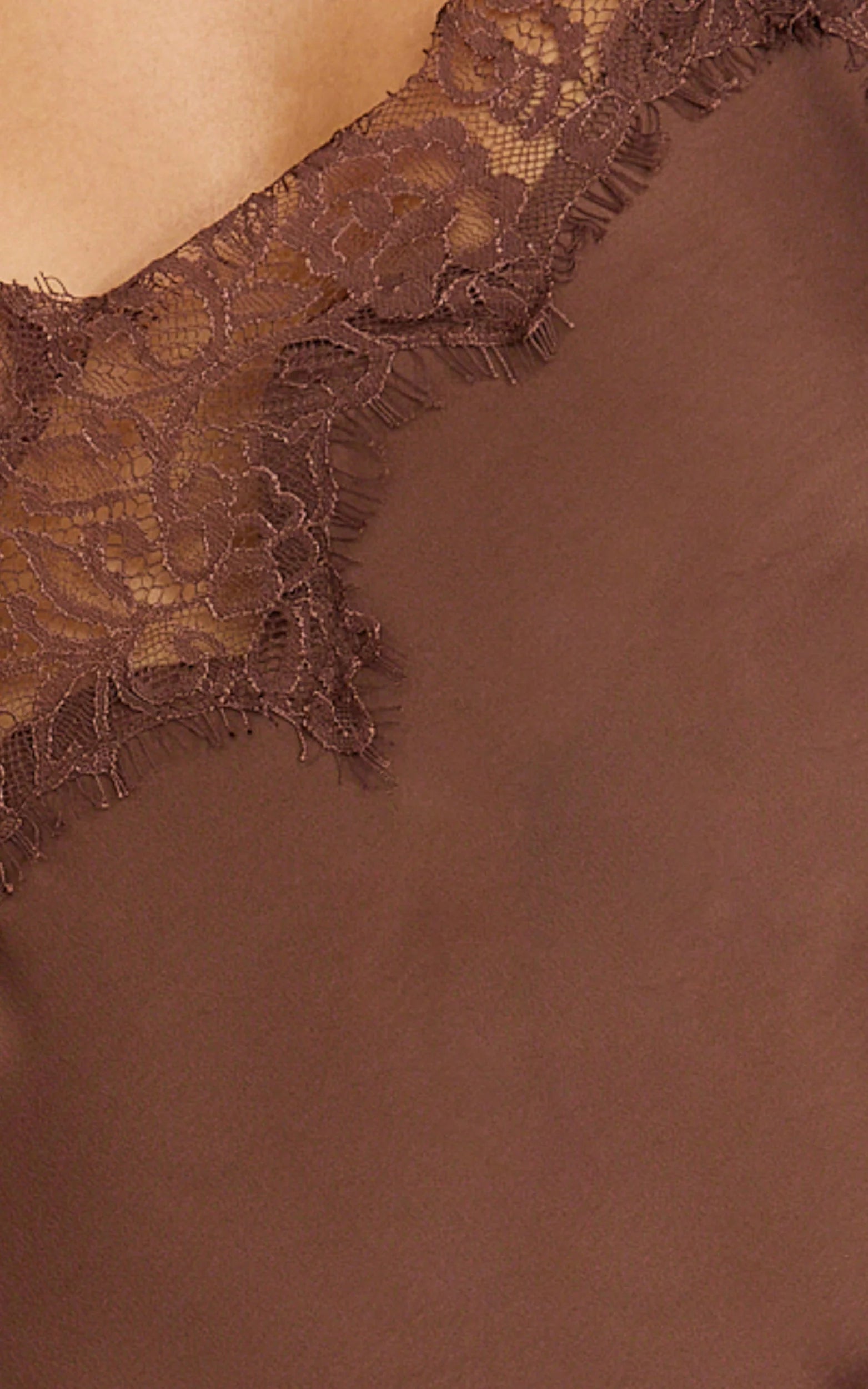 Ava Midi Dress - Lace Trim Scallop Hem Camisole Dress in Chocolate