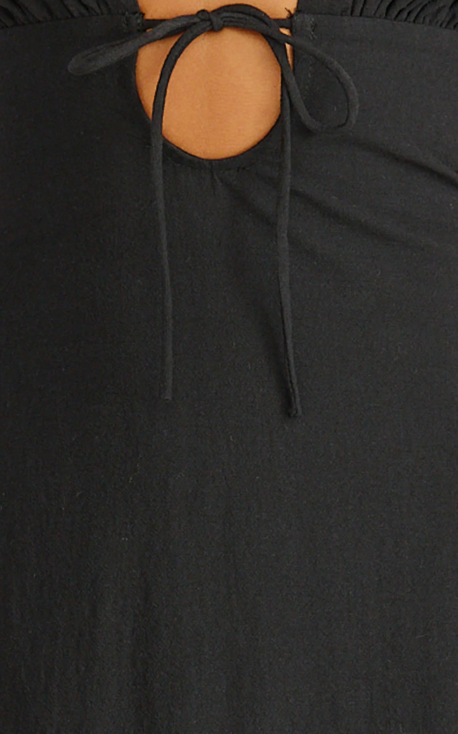 Silvena Midi Dress - Plunge Neckline Tie Front A Line Dress in Black