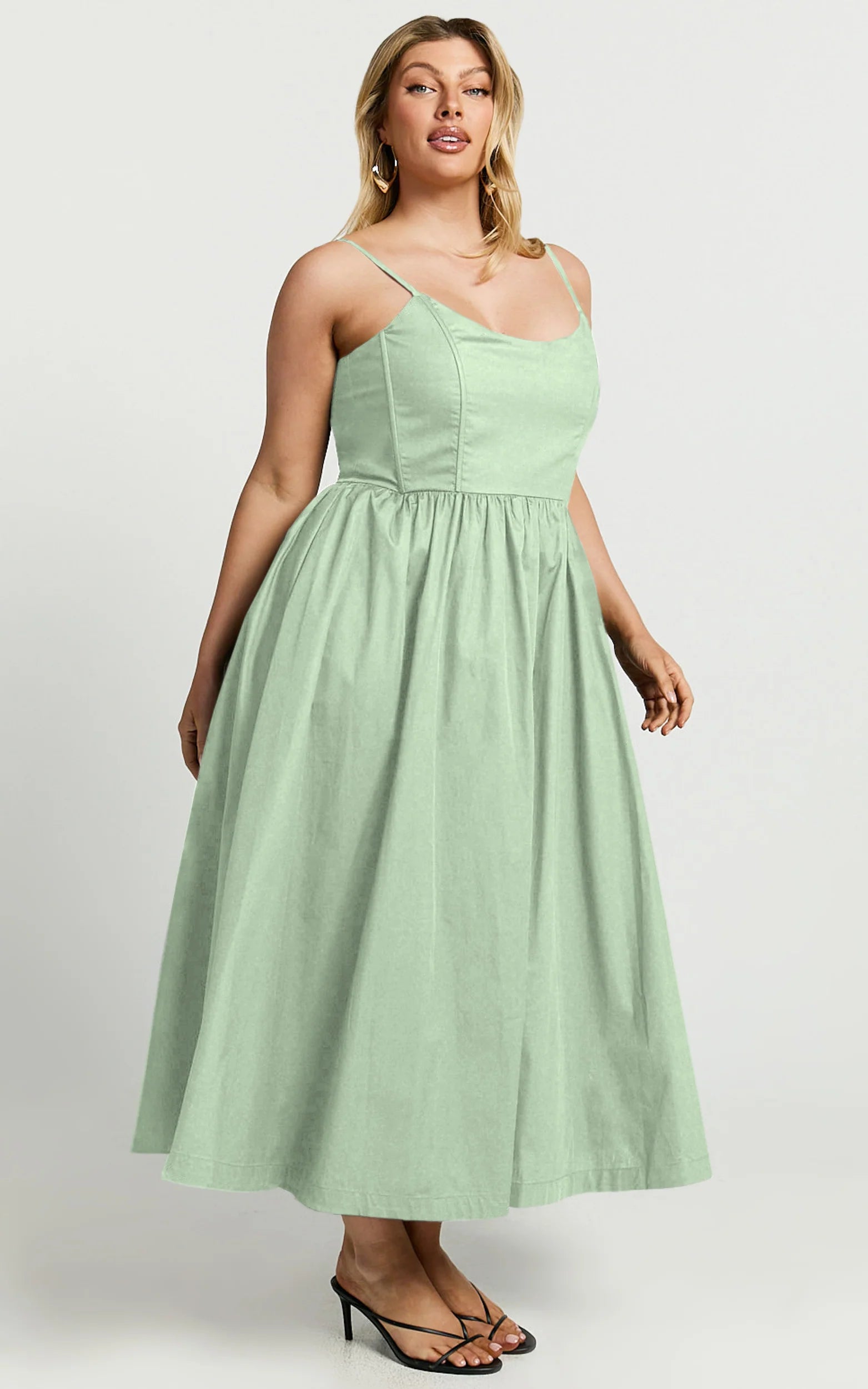 Braelyn Midi Dress - Scoop Neck Flare Dress in Sage