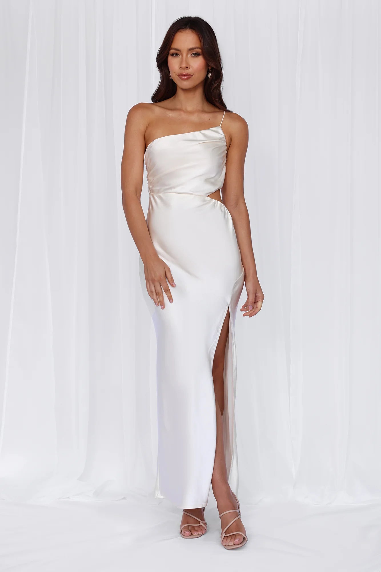 Rose Pink The Opal One Shoulder Satin Maxi Dress Pearl