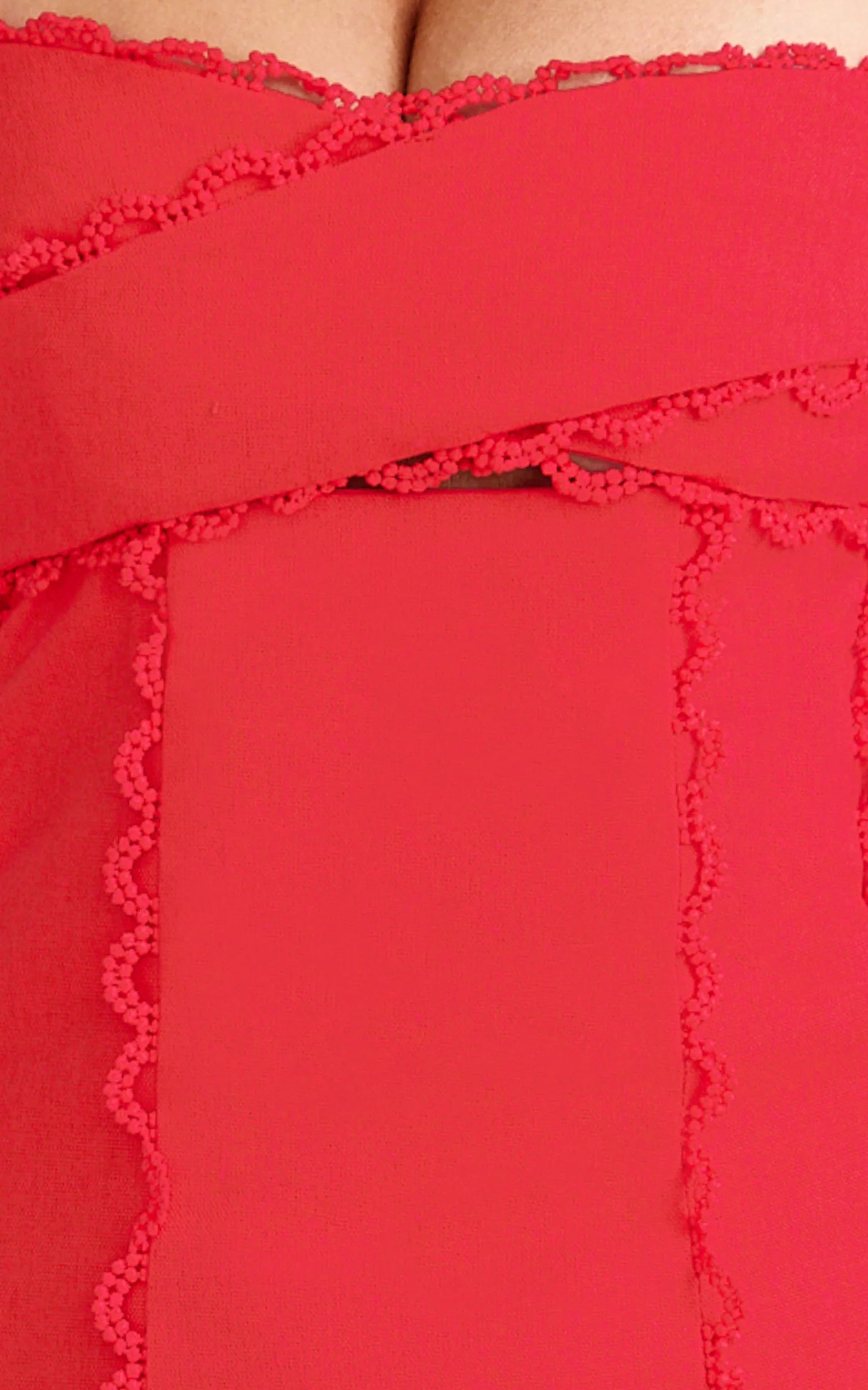 Gigi Mini Linen Blend Dress - Sweetheart Tie Back Scallop Detail Dress in Red