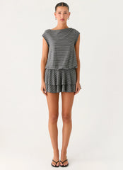 Bambola Wide Neck Mini Dress - Grey Marle Stripe
